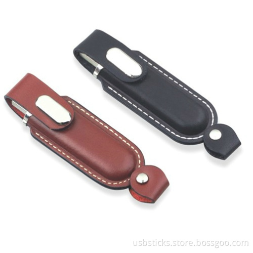 double stitched leather usb pen drive with magnetic snap